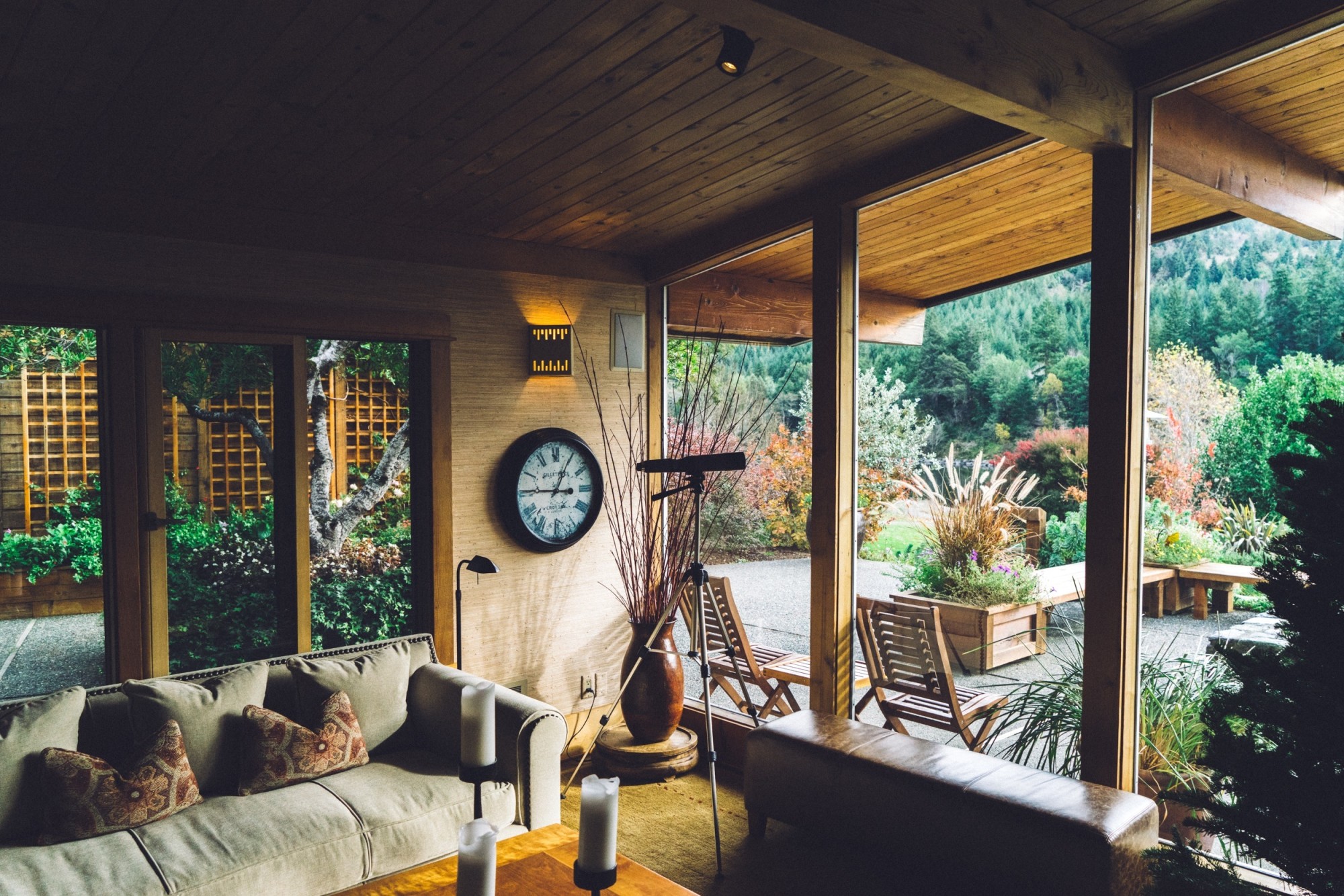 custom home living room with large windows